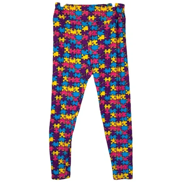 LulaRoe🧩 Puzzle Piece Autism Pink Blue Yellow Leggings TC Tall & Curvy (10-20) - Picture 2 of 4